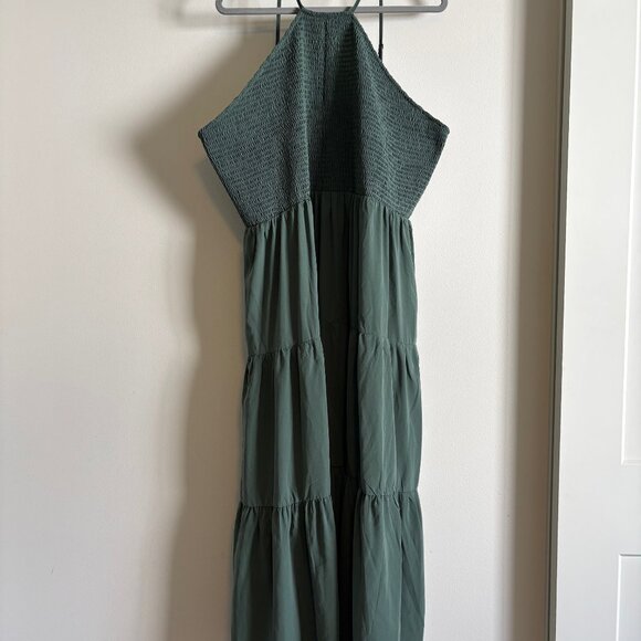 ARULA Sage Green Tiered Maxi Dress Halter Neck Boho Chic Casual 3X - Picture 2 of 5